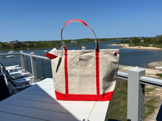 Classic Boat Tote Wit Red Trim and WYC Burgee