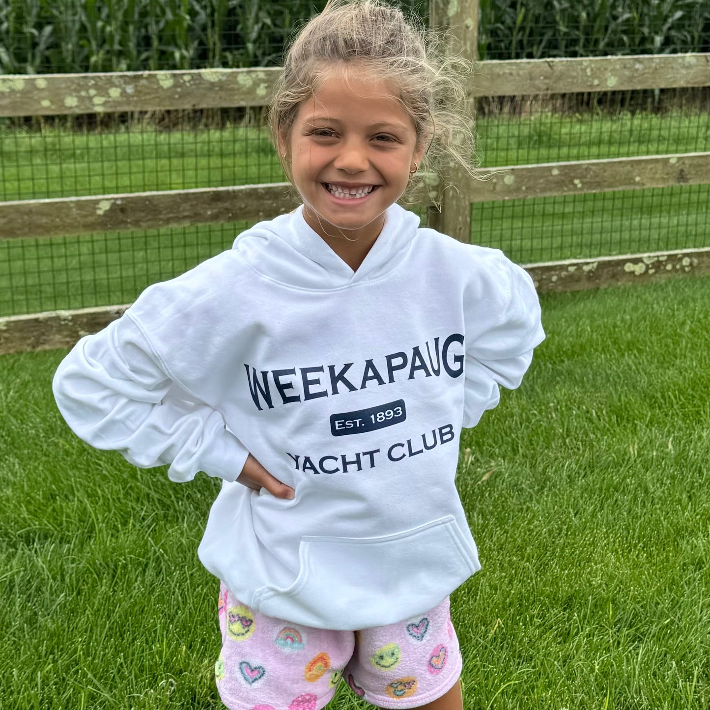Kids Youth Hoodie Sweatshirt - 1893 logo in White and Navy
