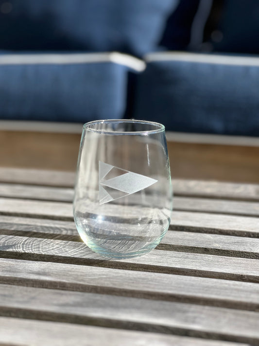 Set of 4 Stemless Etched Burgee Wine Glasses